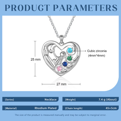 Personalised Mother and Child Heart Necklace Custom 4 Birthstones and Names Pendant Ideal Christmas Gift-Jessemade AU