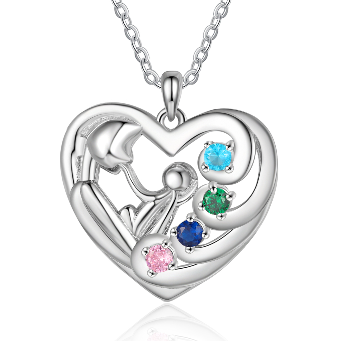 Personalised Mother and Child Heart Necklace Custom 4 Birthstones and Names Pendant Ideal Christmas Gift-Jessemade AU