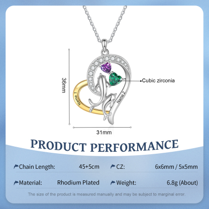 Personalised Mother and Baby Dolphin Heart Necklace Custom 2 Birthstones and Names Pendant Ideal Christmas Gift-Jessemade AU