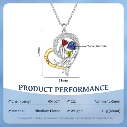 Personalised Mother and Baby Dolphin Heart Shaped Necklace Custom 3 Birthstones and Names Jewelry Ideal Christmas Gift for Her-Jessemade AU