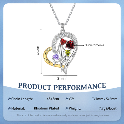 Personalised Mother and Baby Dolphin Heart Necklace Custom 4 Birthstones & Names Pendant Ideal Christmas Gift-Jessemade AU