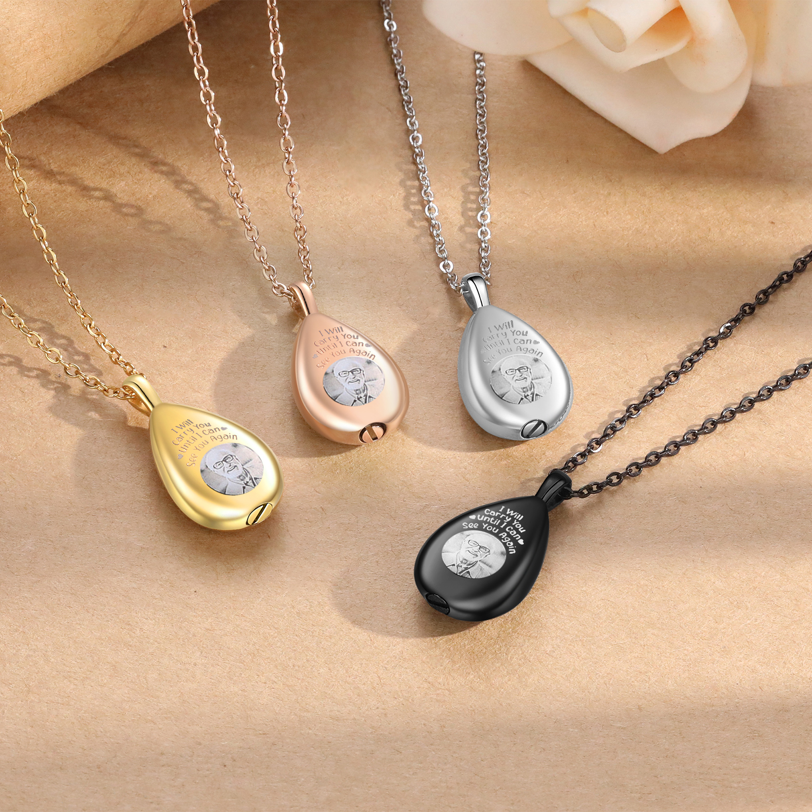 Personalised Memorial Ashes Necklace Custom Photo Commemorative Gifts - I Will Carry You Until I See You Again-Jessemade AU