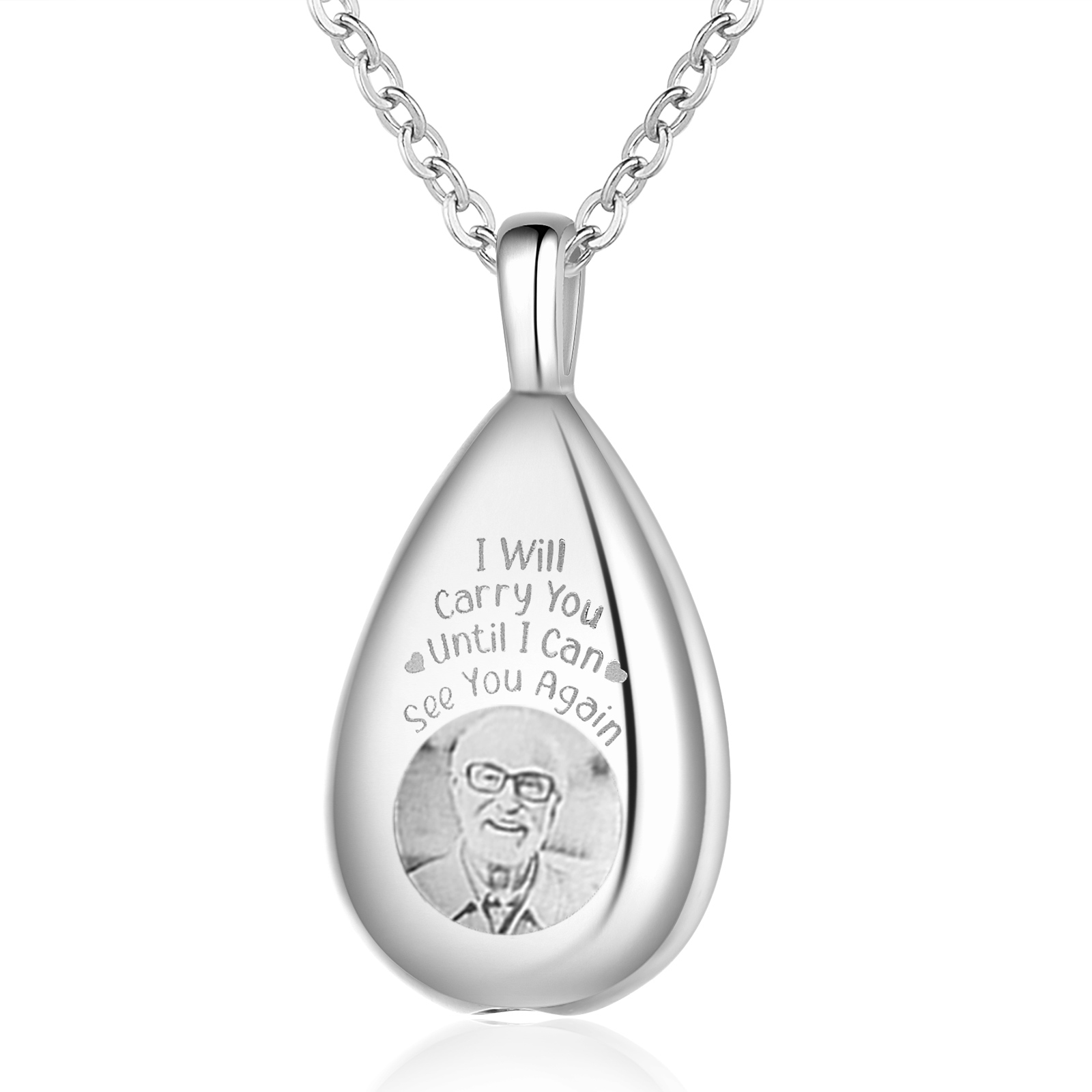 Personalised Memorial Ashes Necklace Custom Photo Commemorative Gifts - I Will Carry You Until I See You Again