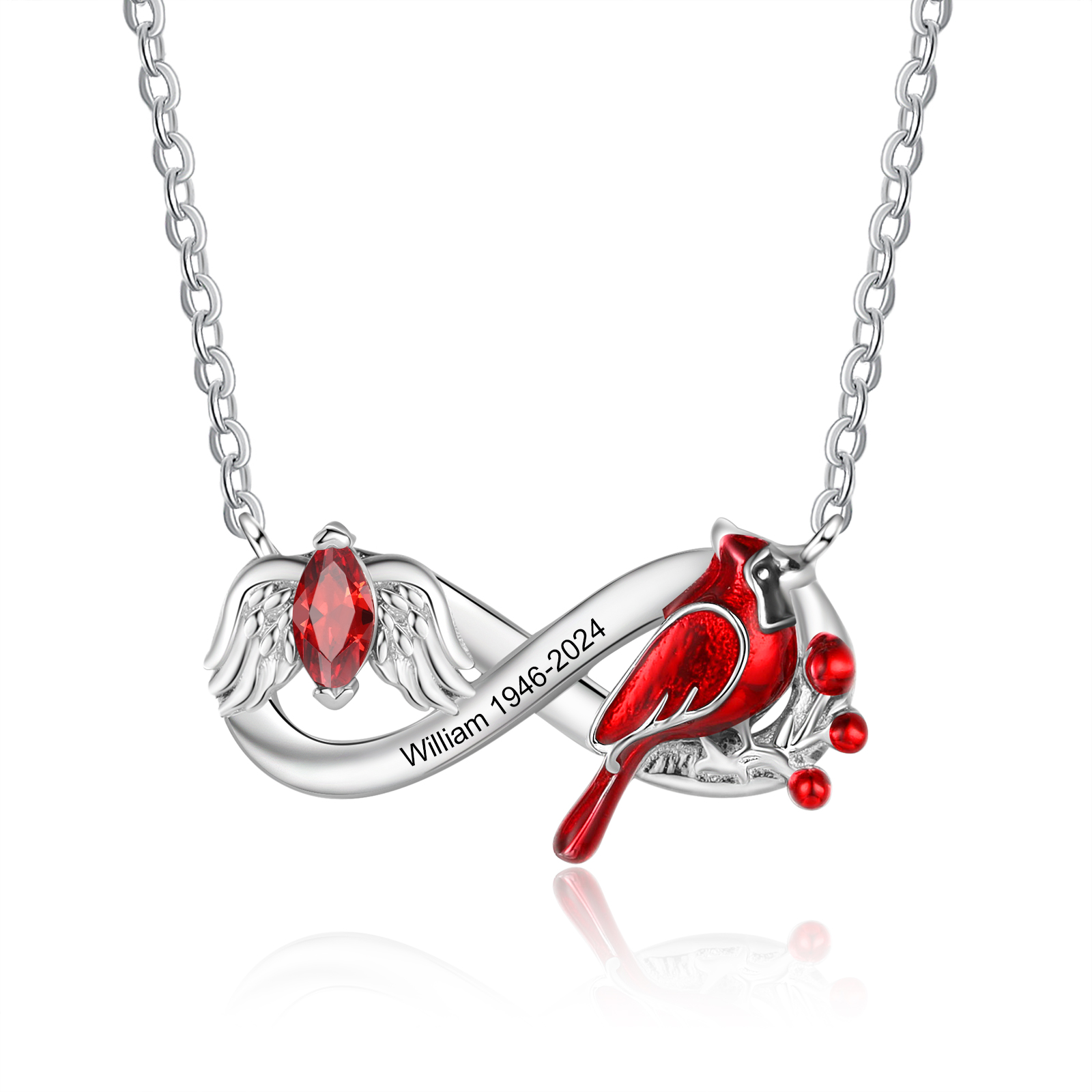 Personalised Memorial Infinite Necklace with Birthstone Cardinals Appear When Angels Are Near Tribute Jewelry for Her