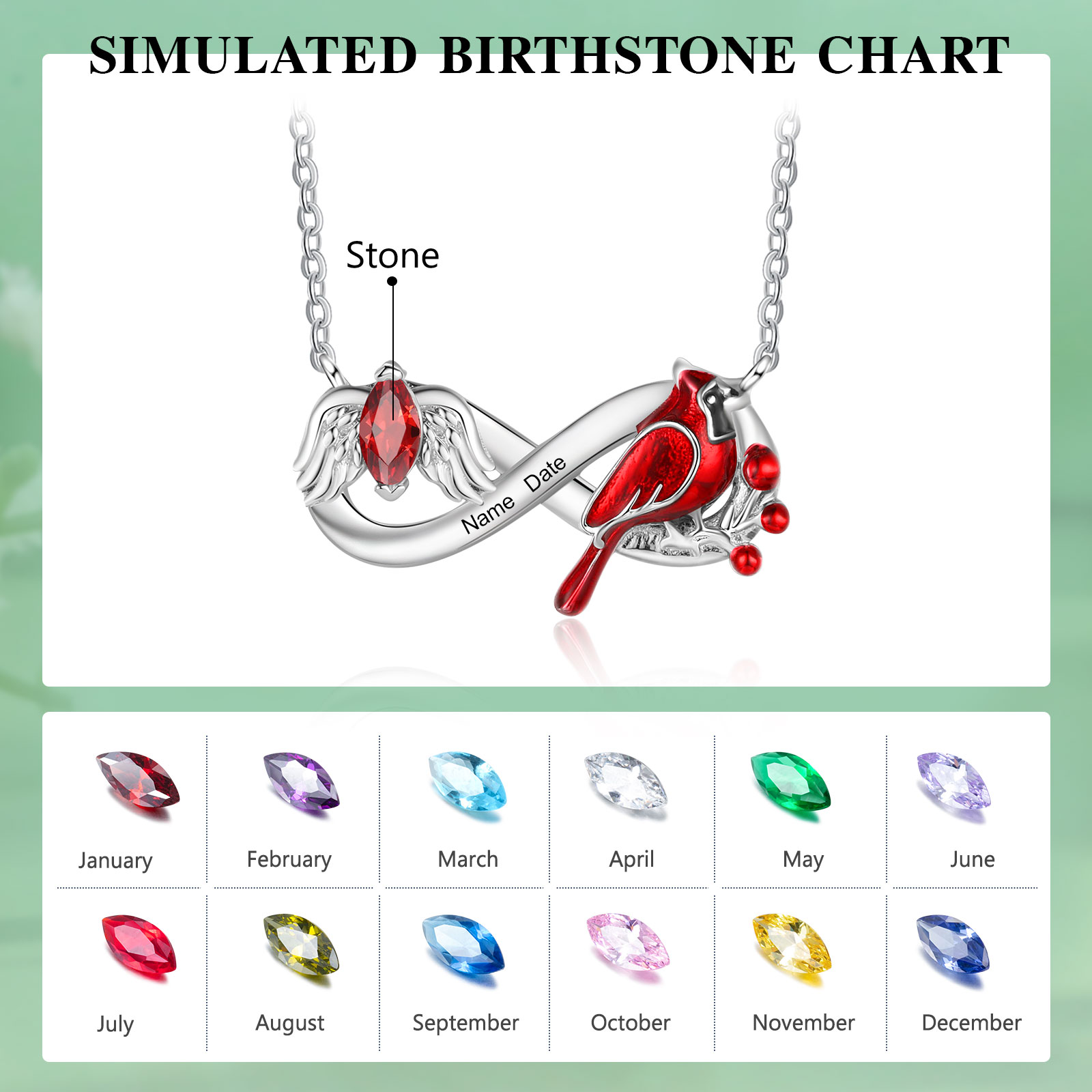 Personalised Memorial Infinite Necklace with Birthstone Cardinals Appear When Angels Are Near Tribute Jewelry for Her