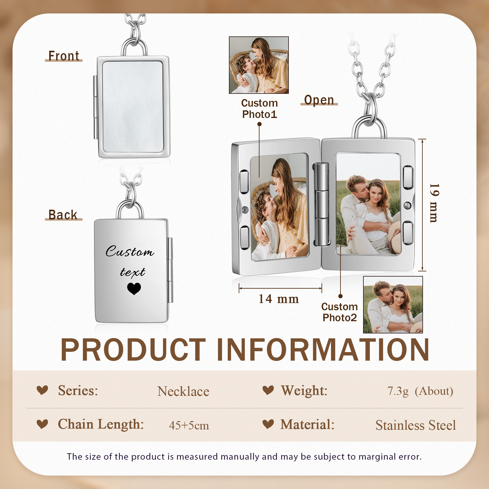 Personalised 2 Photos Frame Necklace A Heartwarming Custom Gift for Her