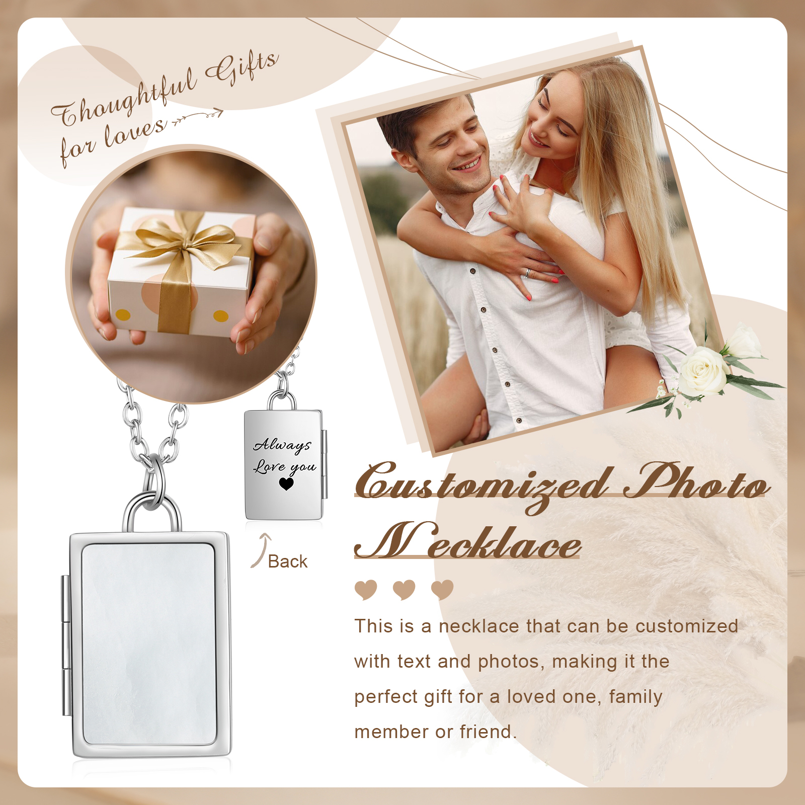 Personalised 2 Photos Frame Necklace A Heartwarming Custom Gift for Her