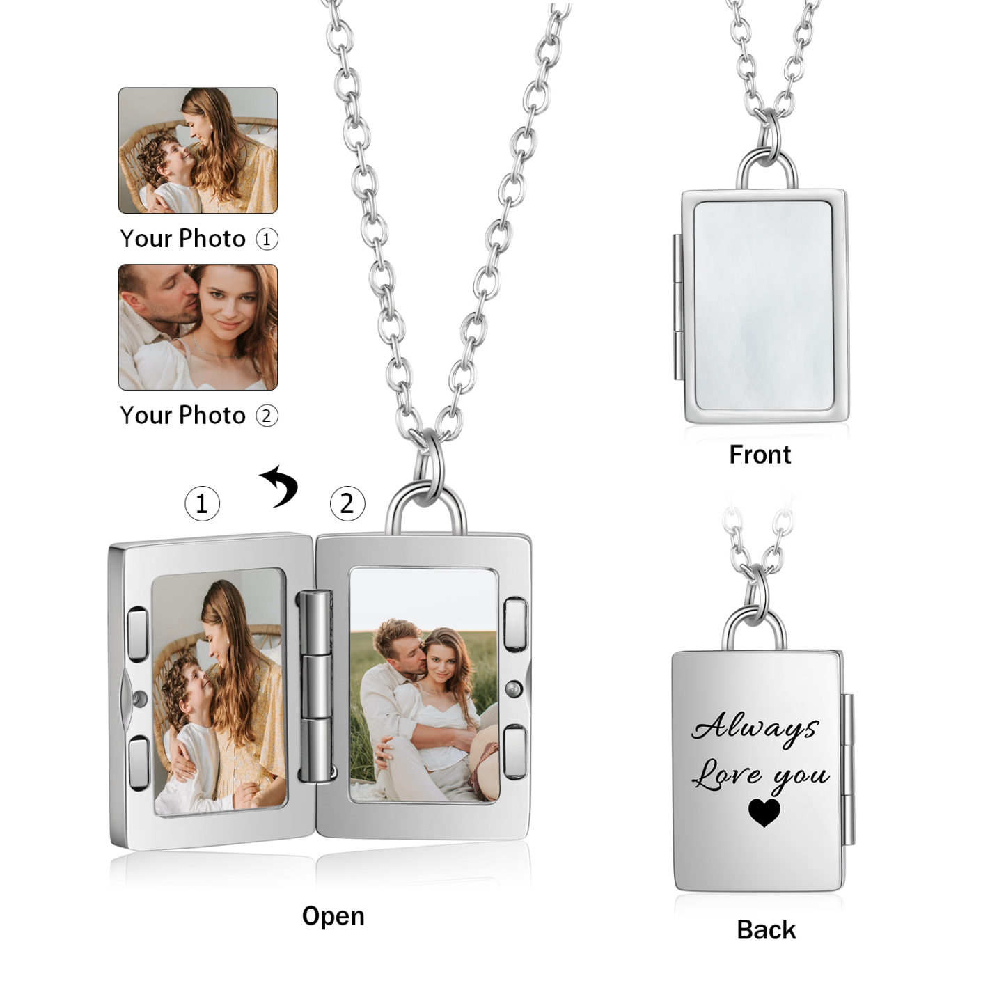Personalised 2 Photos Frame Necklace A Heartwarming Custom Gift for Her