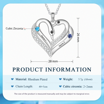 Personalised Heart-Shaped Birthstone Necklace Customise 2 or3 or 4 Names Thoughtful Gift for Her