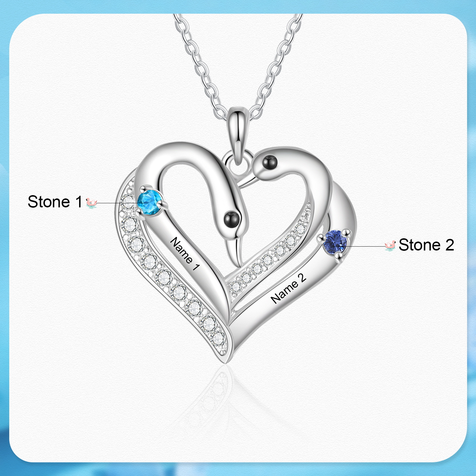 Personalised Heart-Shaped Birthstone Necklace Customise 2 or3 or 4 Names Thoughtful Gift for Her
