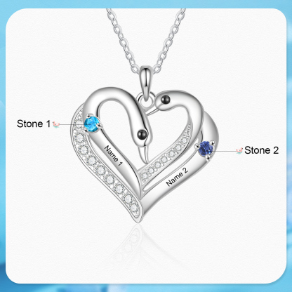 Personalised Heart-Shaped Birthstone Necklace Customise 2 or3 or 4 Names Thoughtful Gift for Her