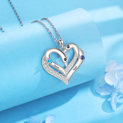Personalised Heart-Shaped Birthstone Necklace Customise 2 or3 or 4 Names Thoughtful Gift for Her