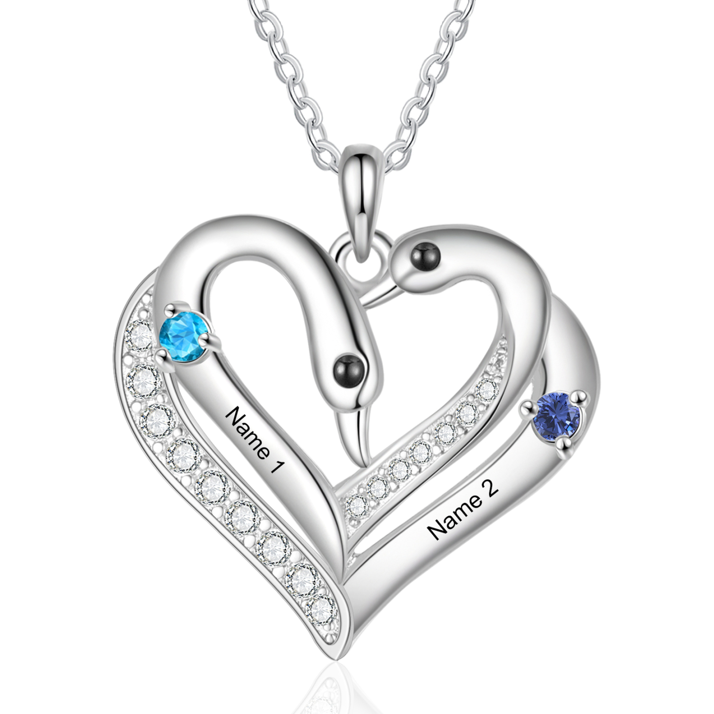 Personalised Heart-Shaped Birthstone Necklace Customise 2 or3 or 4 Names Thoughtful Gift for Her
