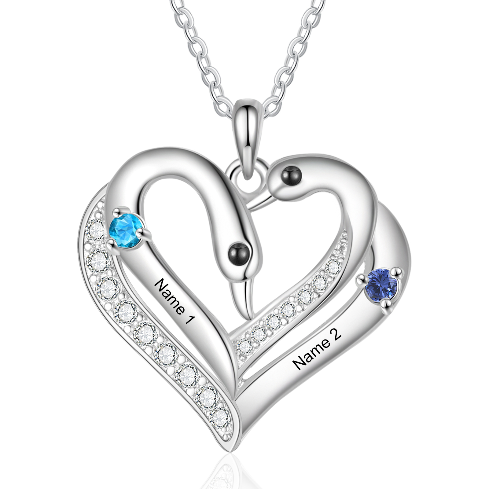 Personalised Heart-Shaped Birthstone Necklace Customise 2 or3 or 4 Names Thoughtful Gift for Her