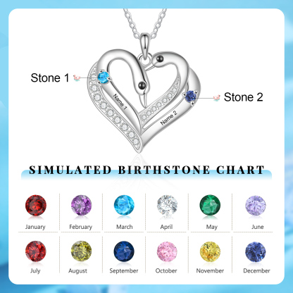 Personalised Heart-Shaped Birthstone Necklace Customise 2 or3 or 4 Names Thoughtful Gift for Her