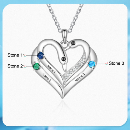 Personalised Heart-Shaped Birthstone Necklace Customise 2 or3 or 4 Names Thoughtful Gift for Her