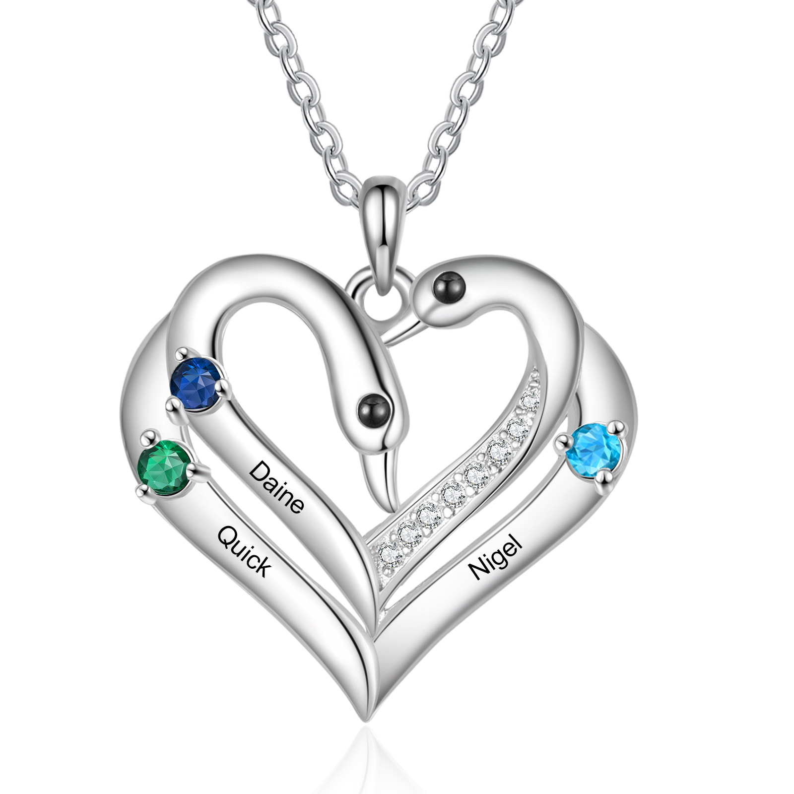Personalised Heart-Shaped Birthstone Necklace Customise 2 or3 or 4 Names Thoughtful Gift for Her