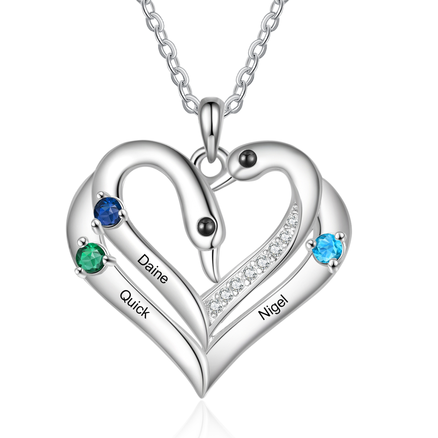 Personalised Heart-Shaped Birthstone Necklace Customise 2 or3 or 4 Names Thoughtful Gift for Her