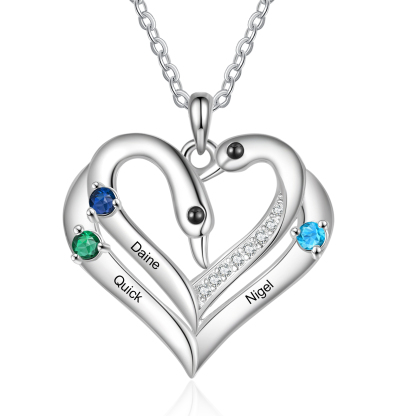 Personalised Heart-Shaped Birthstone Necklace Customise 2 or3 or 4 Names Thoughtful Gift for Her