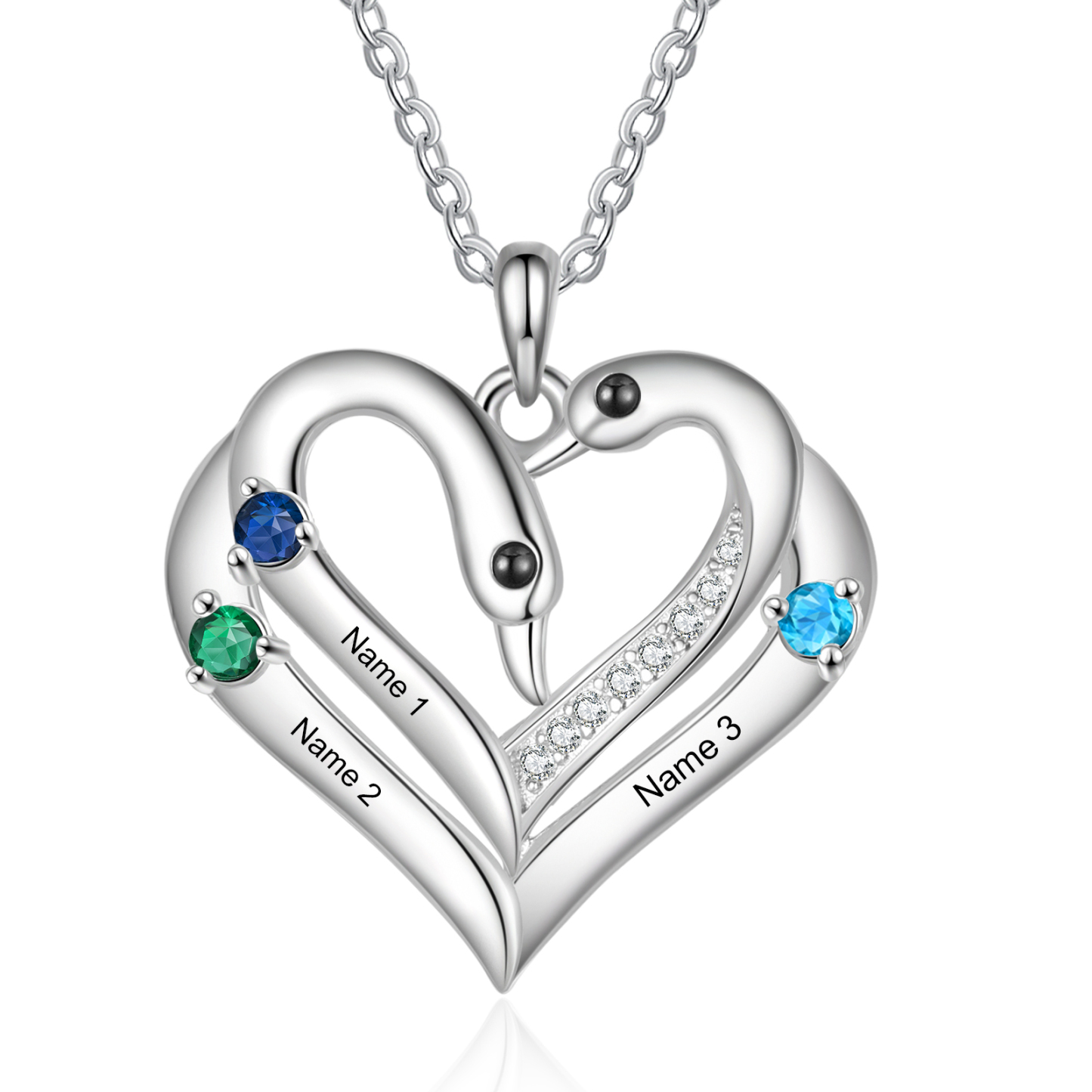 Personalised Heart-Shaped Birthstone Necklace Customise 2 or3 or 4 Names Thoughtful Gift for Her