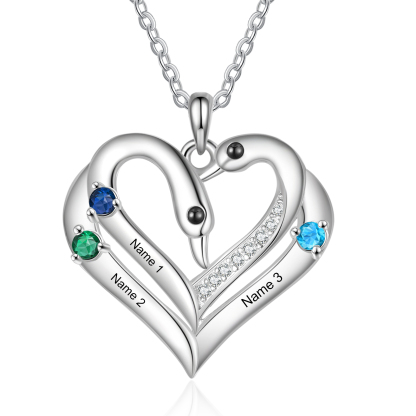 Personalised Heart-Shaped Birthstone Necklace Customise 2 or3 or 4 Names Thoughtful Gift for Her