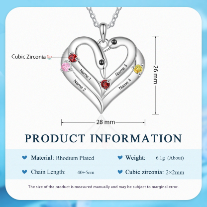 Personalised Heart-Shaped Birthstone Necklace Customise 2 or3 or 4 Names Thoughtful Gift for Her