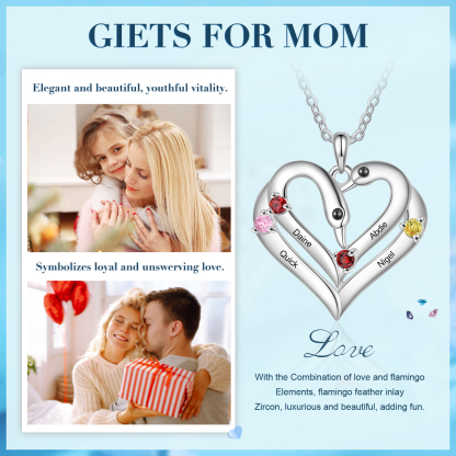 Personalised Heart-Shaped Birthstone Necklace Customise 2 or3 or 4 Names Thoughtful Gift for Her