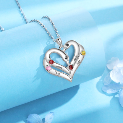 Personalised Heart-Shaped Birthstone Necklace Customise 2 or3 or 4 Names Thoughtful Gift for Her