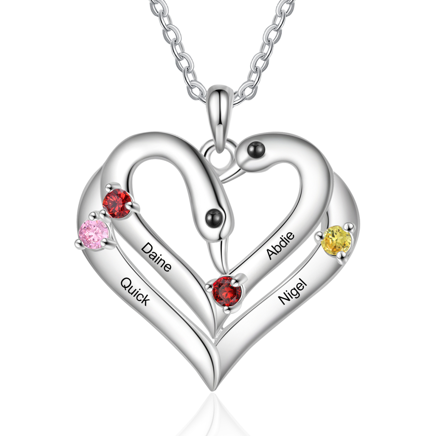 Personalised Heart-Shaped Birthstone Necklace Customise 2 or3 or 4 Names Thoughtful Gift for Her
