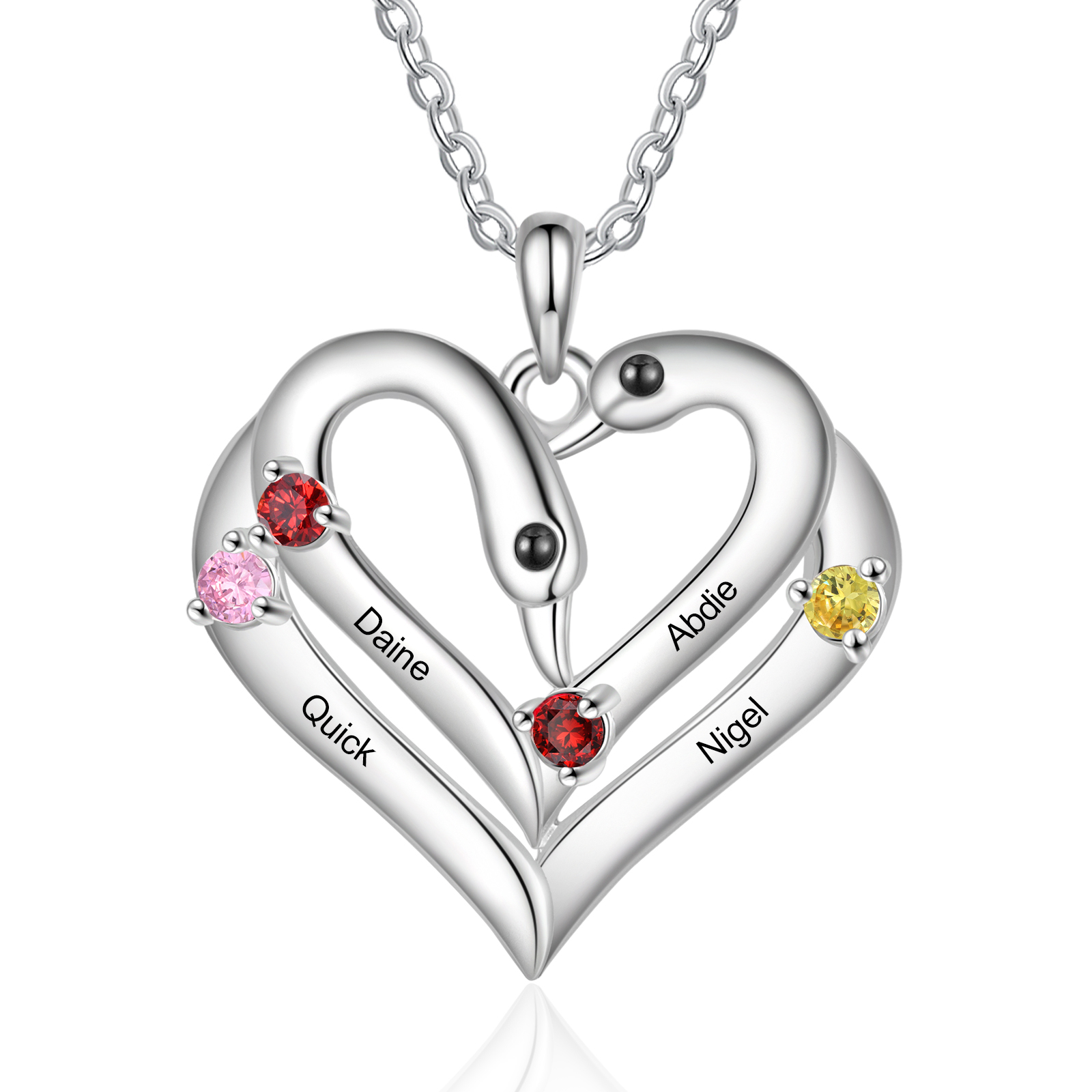 Personalised Heart-Shaped Birthstone Necklace Customise 2 or3 or 4 Names Thoughtful Gift for Her