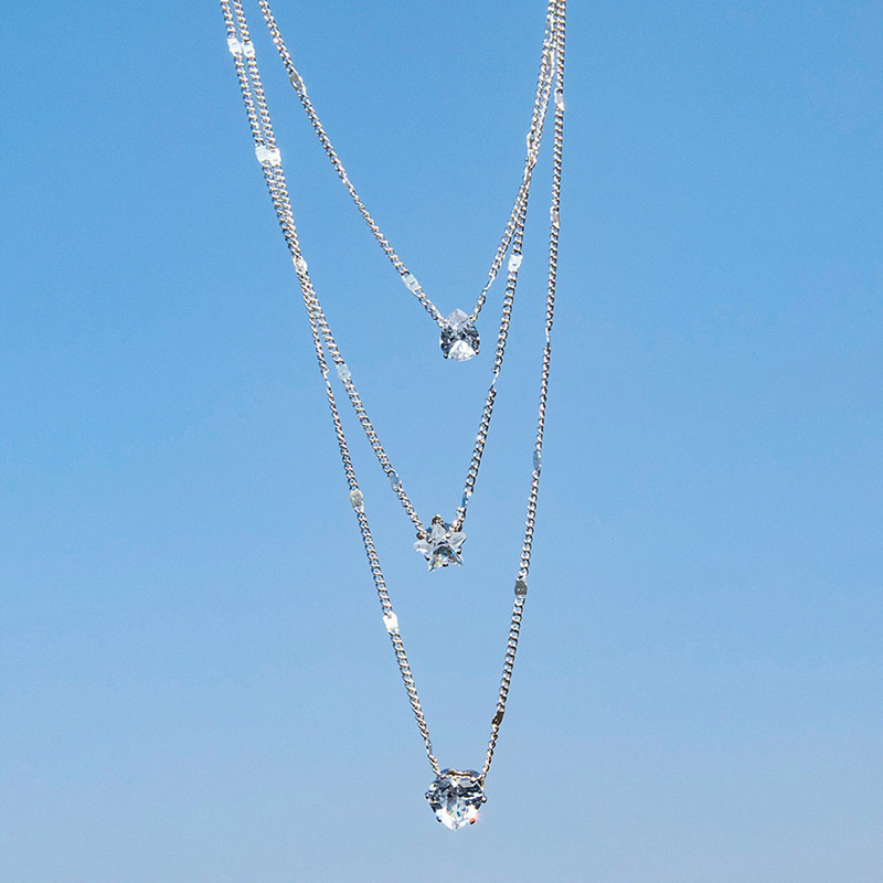 3-Layered Star and Heart Crystal Necklace