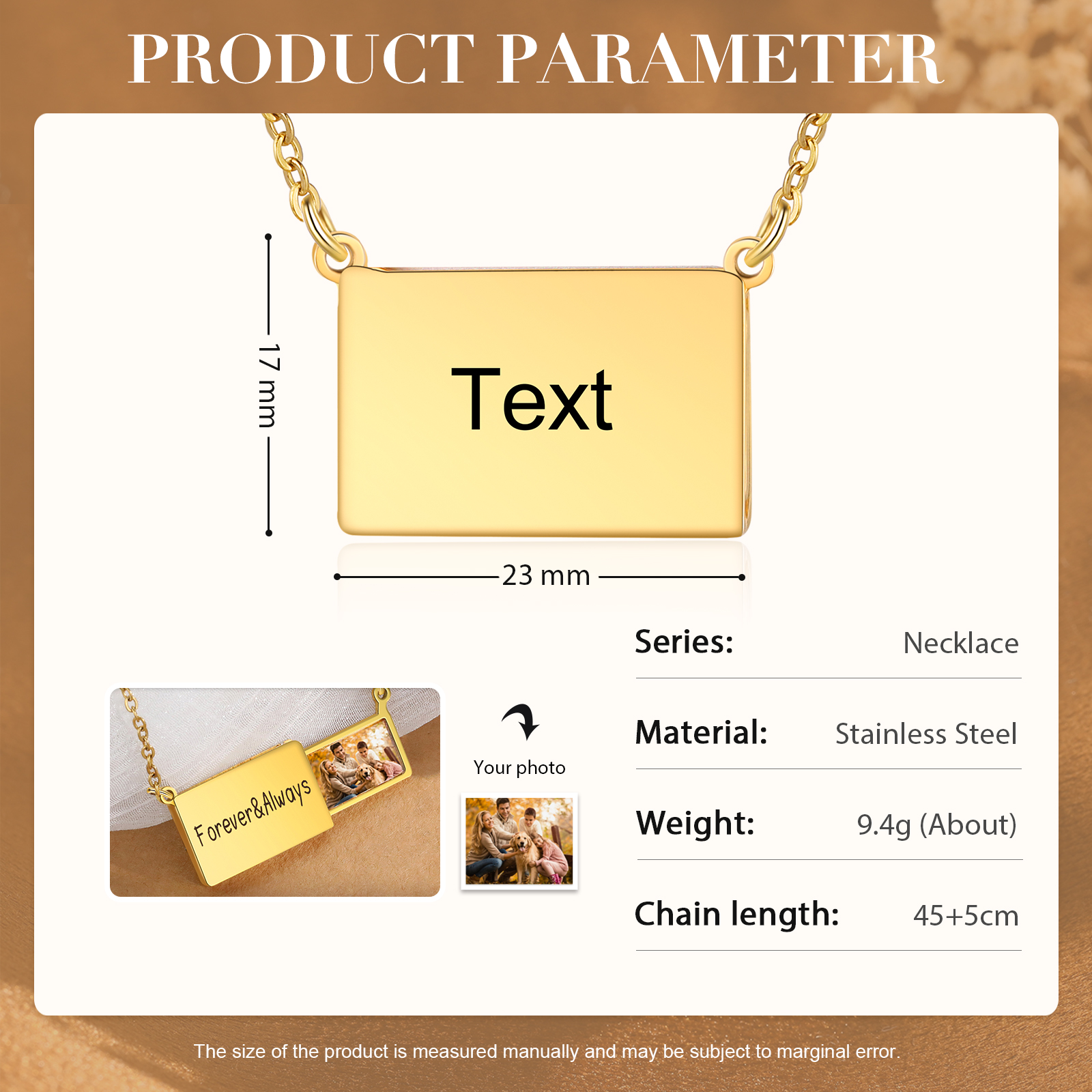 Forever & Always Personalised Hidden Photo Locket Necklace Envelope Style Photo Necklace for Her