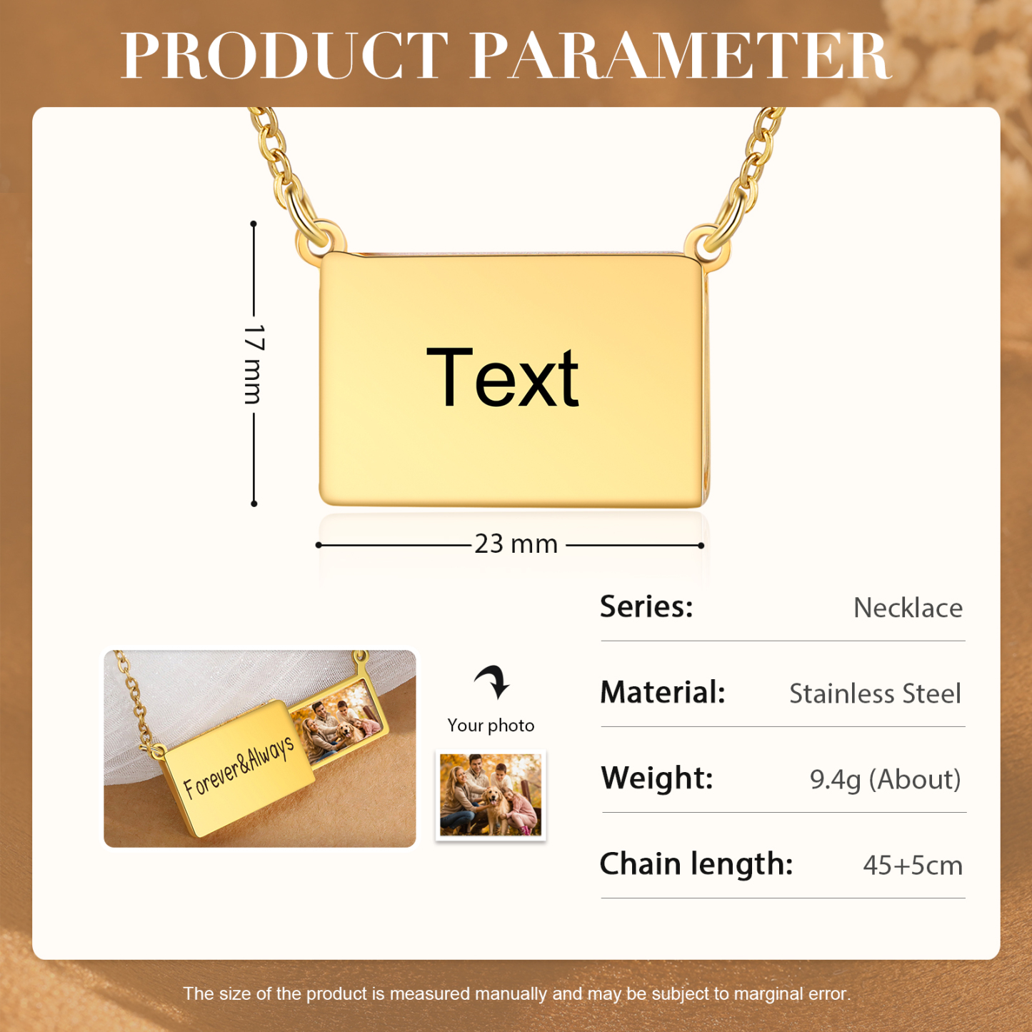 Forever & Always Personalised Hidden Photo Locket Necklace Envelope Style Photo Necklace for Her