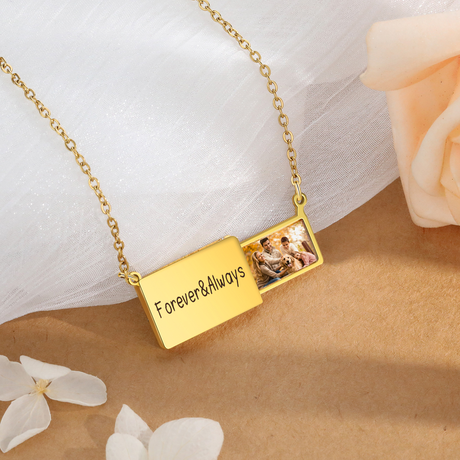 Forever & Always Personalised Hidden Photo Locket Necklace Envelope Style Photo Necklace for Her