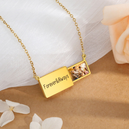 Forever & Always Personalised Hidden Photo Locket Necklace Envelope Style Photo Necklace for Her