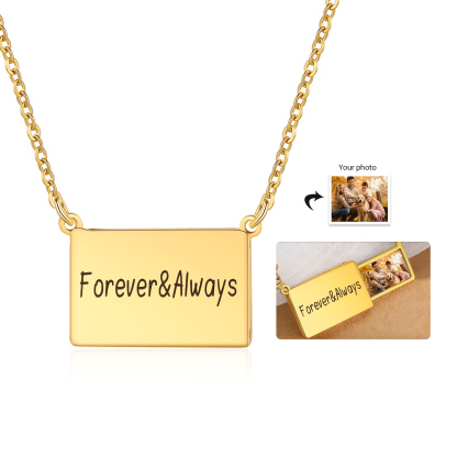 Forever & Always Personalised Hidden Photo Locket Necklace Envelope Style Photo Necklace for Her
