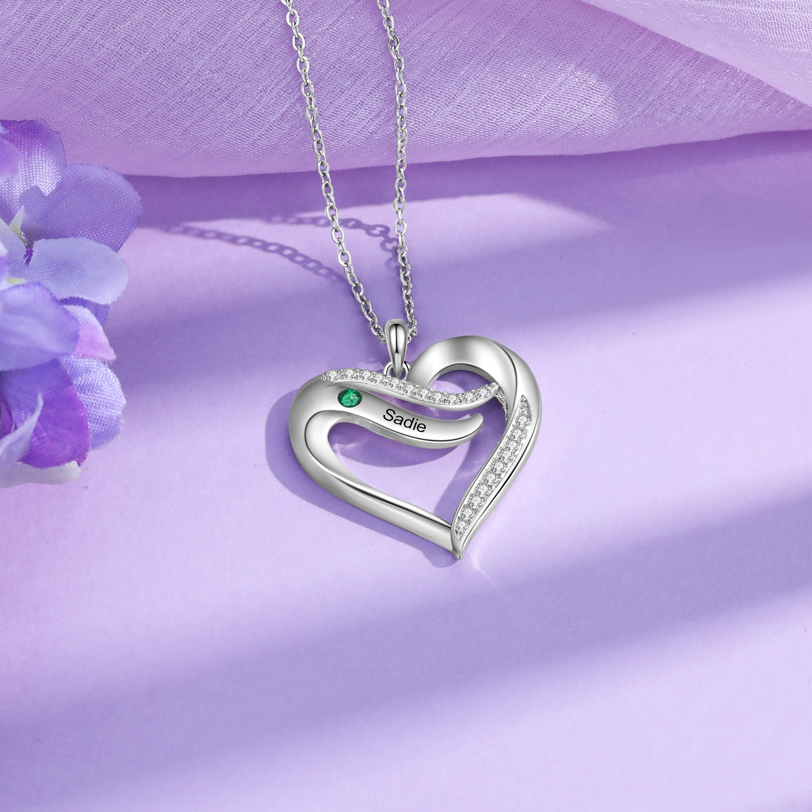 Personalised Birthstone Necklace Custom Names & Birthstones Gift for Mom Wife or Daughter 925 Silver or Cooper