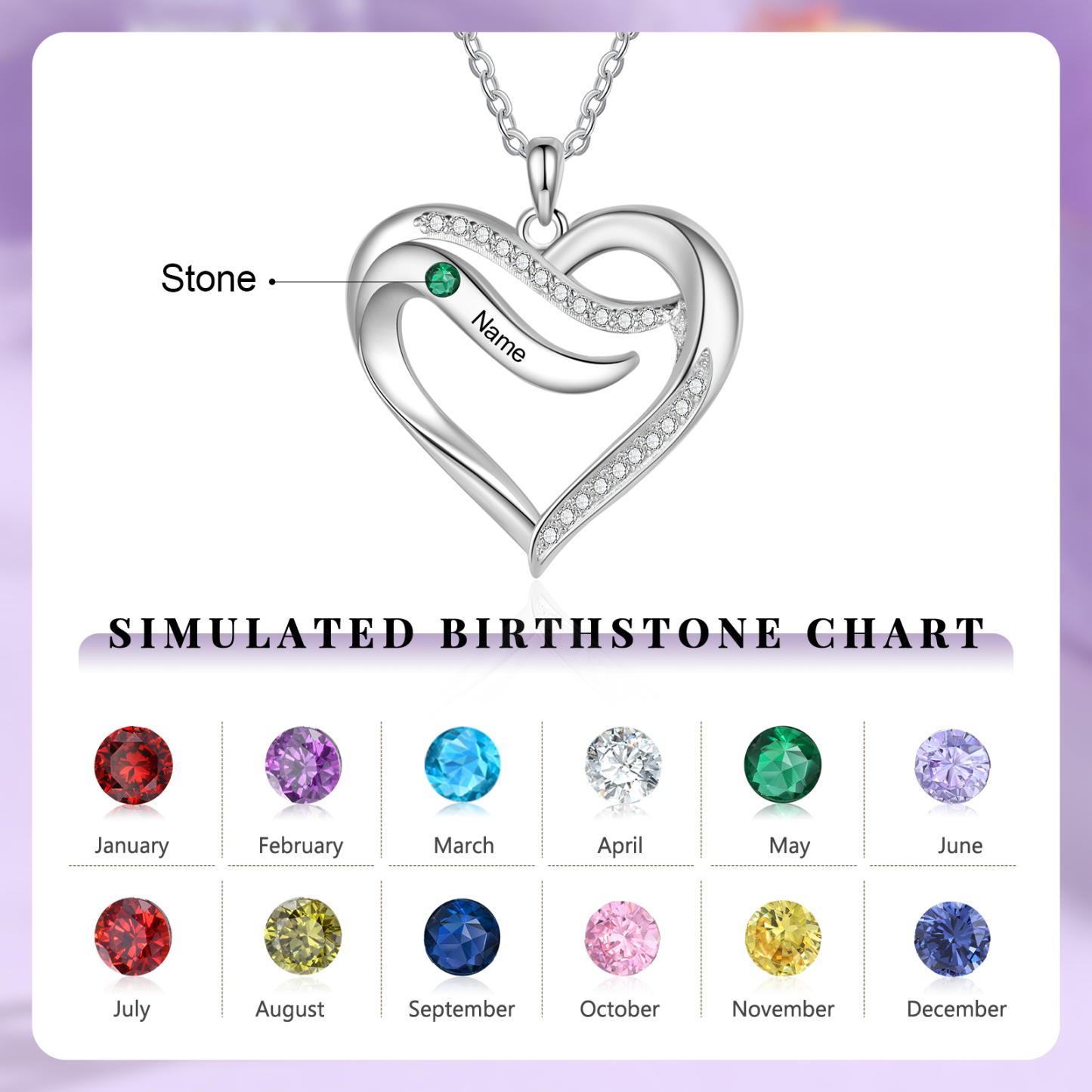 Personalised Birthstone Necklace Custom Names & Birthstones Gift for Mom Wife or Daughter 925 Silver or Cooper