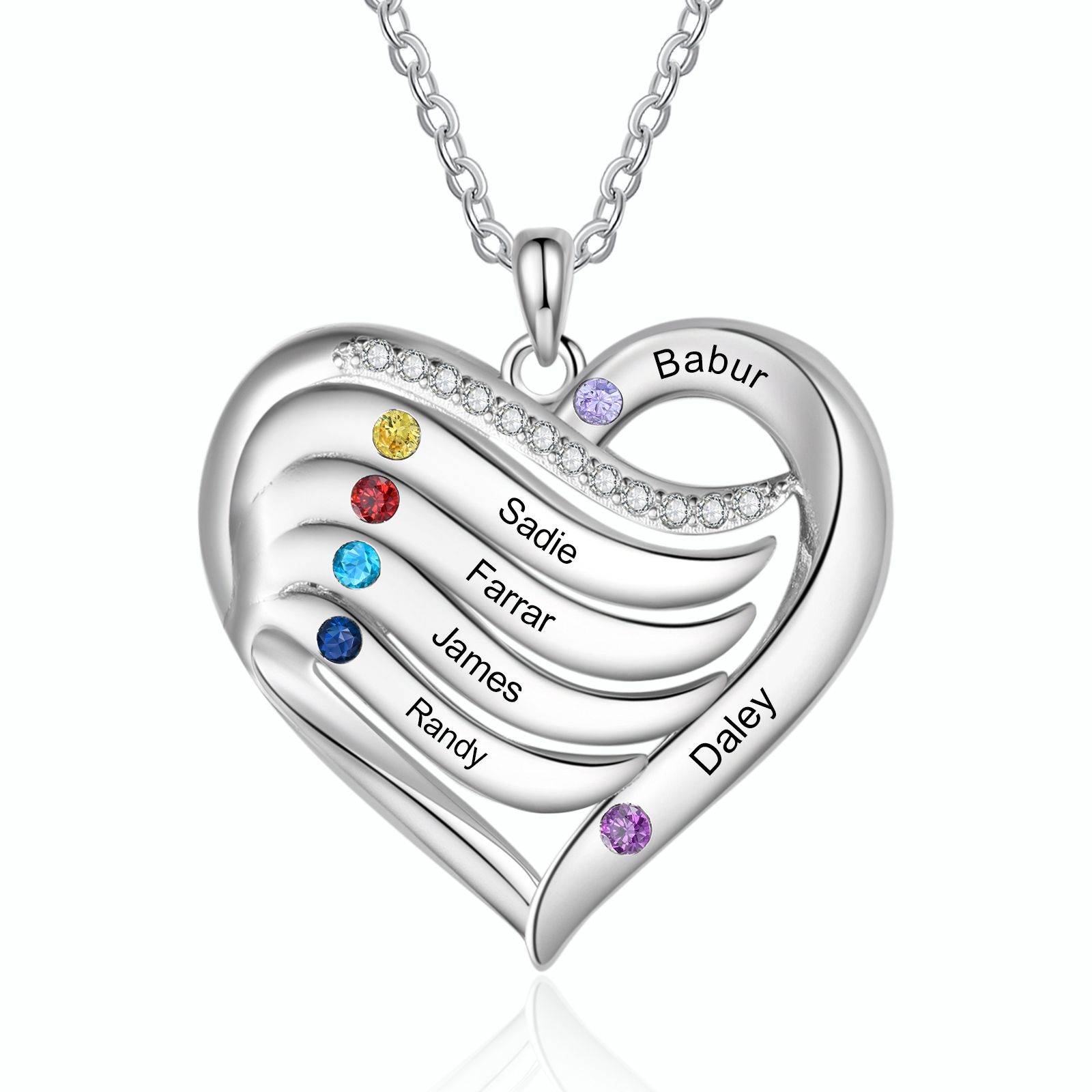 Personalised Birthstone Necklace Custom Names & Birthstones Gift for Mom Wife or Daughter 925 Silver or Cooper