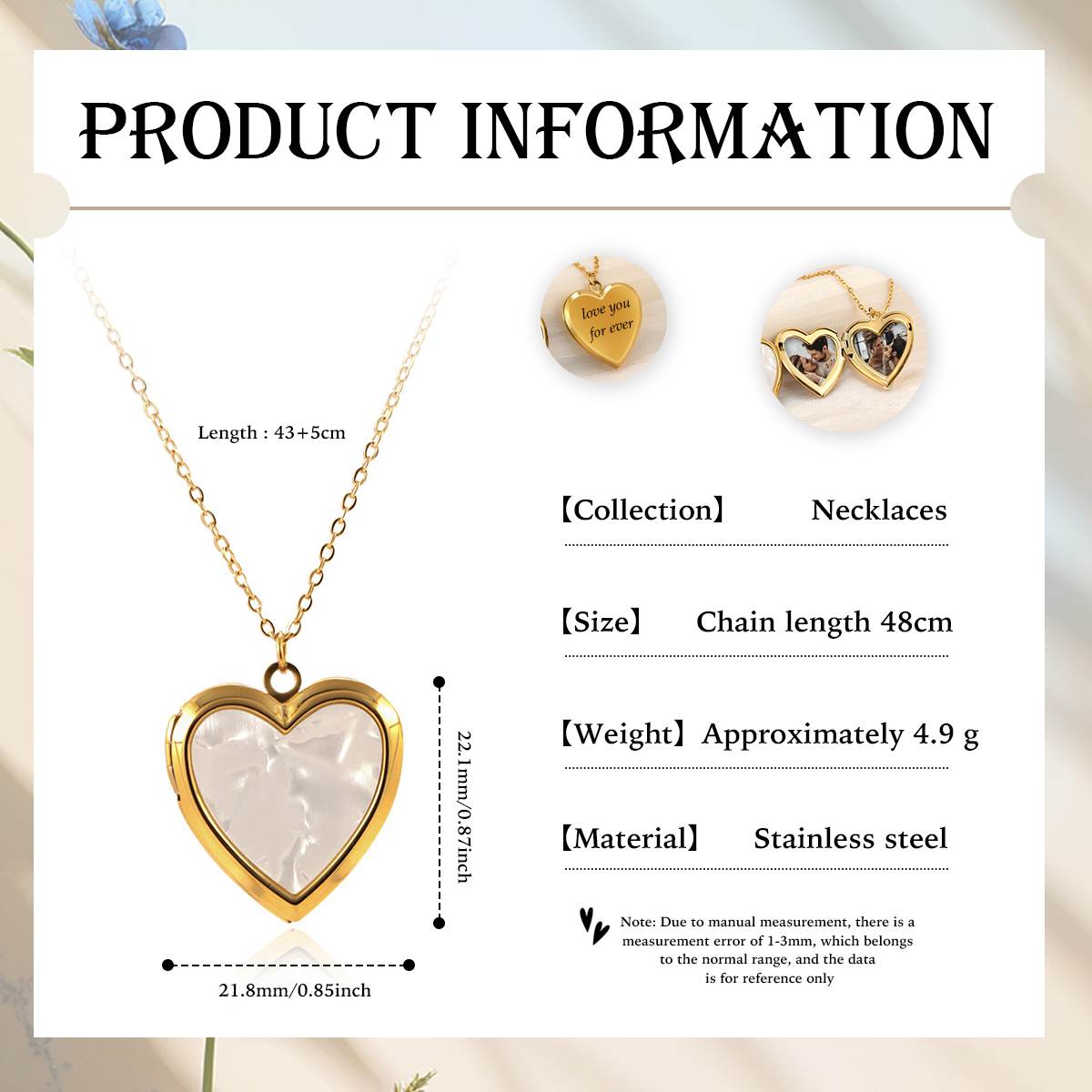 Personalised Heart Shaped Locket Necklace for Women with 2 Photos and 1 Custom Text