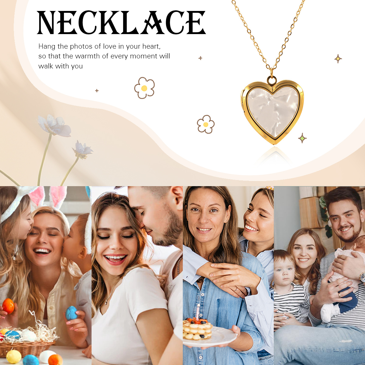 Personalised Heart Shaped Locket Necklace for Women with 2 Photos and 1 Custom Text