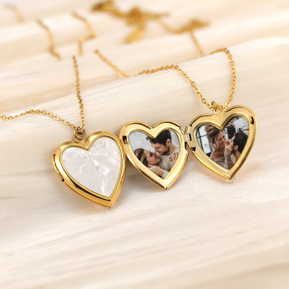 Personalised Heart Shaped Locket Necklace for Women with 2 Photos and 1 Custom Text