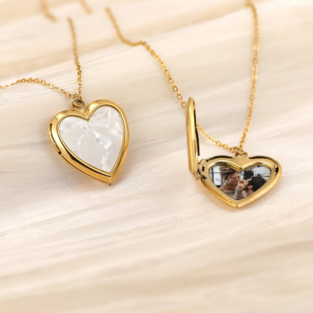 Personalised Heart Shaped Locket Necklace for Women with 2 Photos and 1 Custom Text