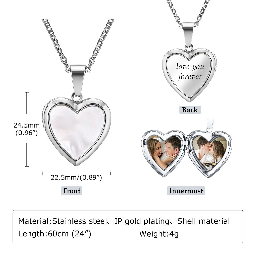 Personalised Heart Shaped Locket Necklace for Women Custom with 2 Photos and 1 Text