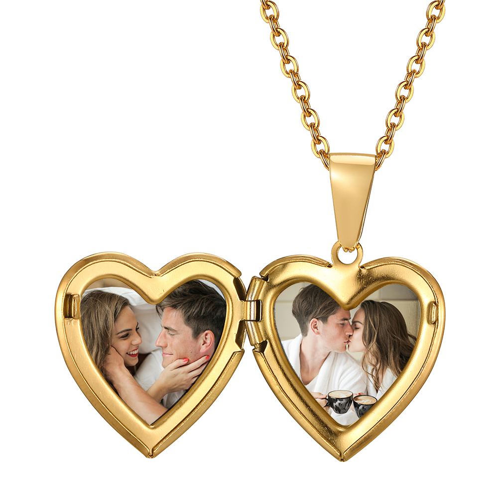 Personalised Heart Shaped Locket Necklace for Women Custom with 2 Photos and 1 Text