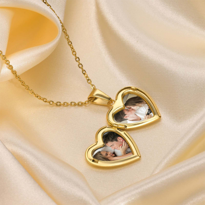 Personalised Heart Shaped Locket Necklace for Women Custom with 2 Photos and 1 Text