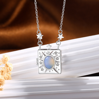 Personalised Opal Galaxy Star Moon Photo Locket Necklace for Women 2 Photo Custom Pendant Gift