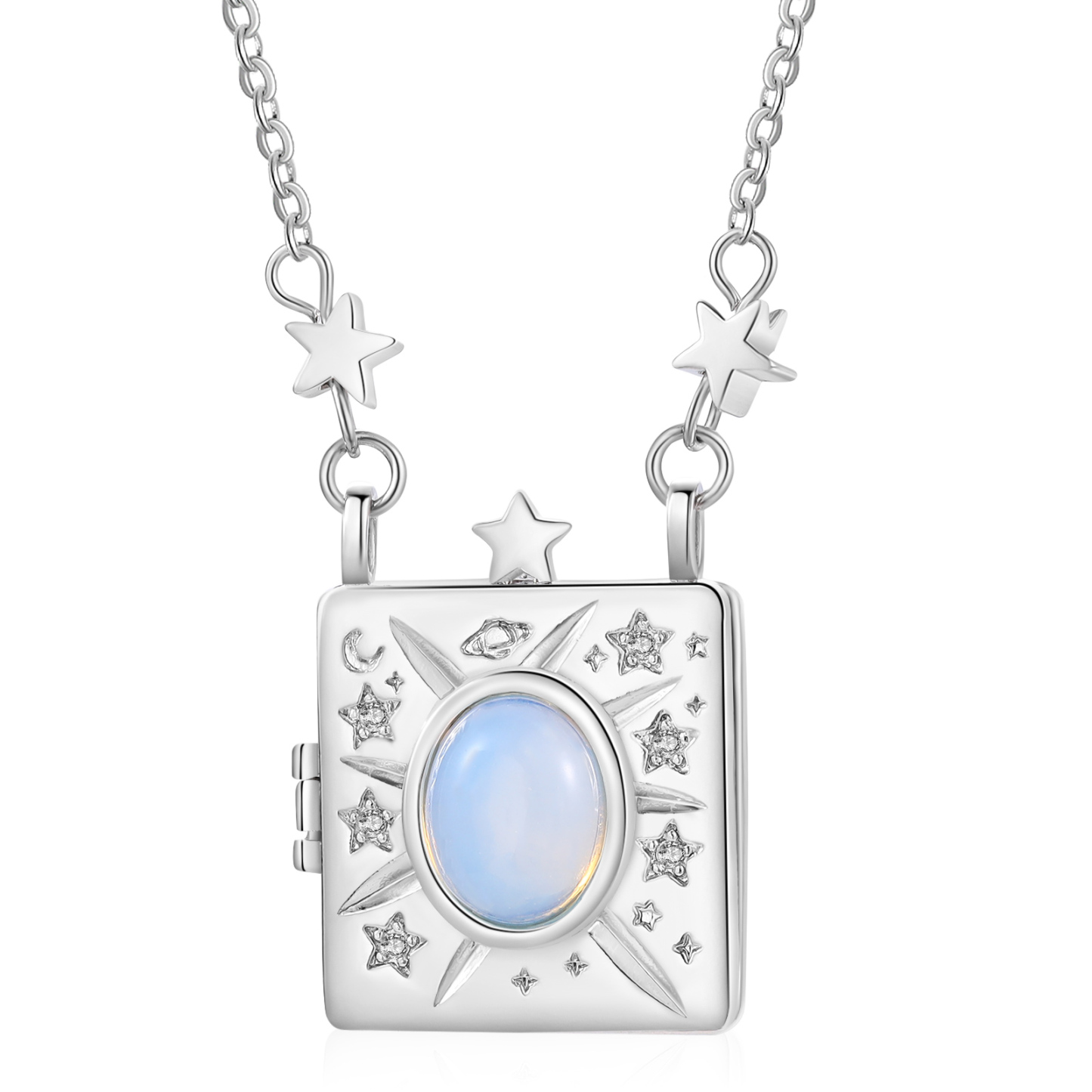 Personalised Opal Galaxy Star Moon Photo Locket Necklace for Women 2 Photo Custom Pendant Gift