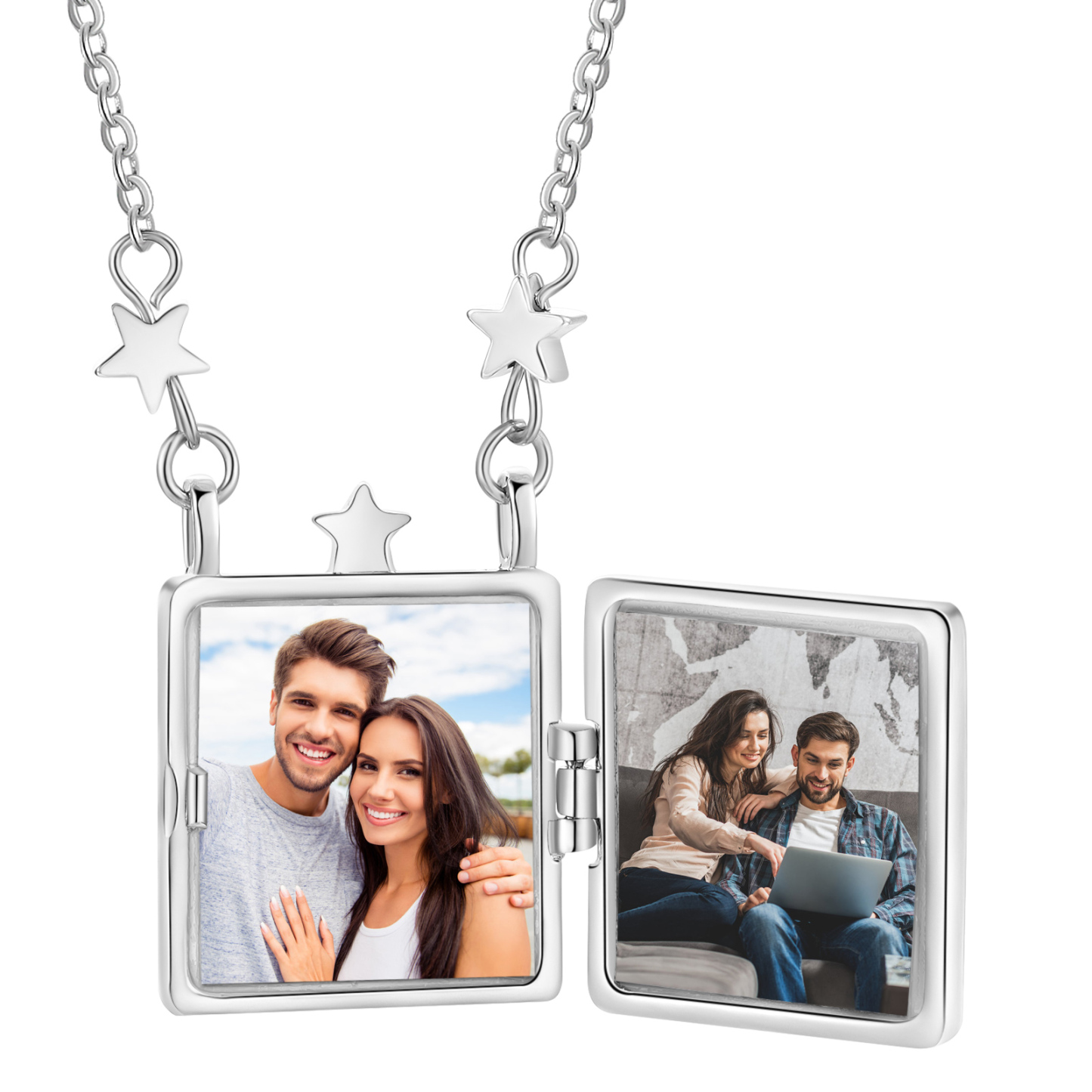 Personalised Opal Galaxy Star Moon Photo Locket Necklace for Women 2 Photo Custom Pendant Gift