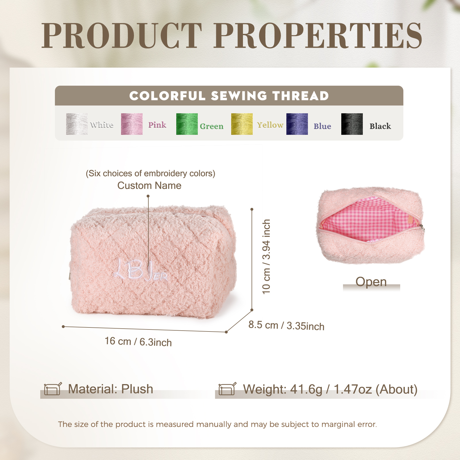 Personalised Embroidered Makeup Bag Bridesmaid Cosmetic Bag Leather Toiletry Bag Christmas Gift Bridesmaid Gift Bridal Shower Gift